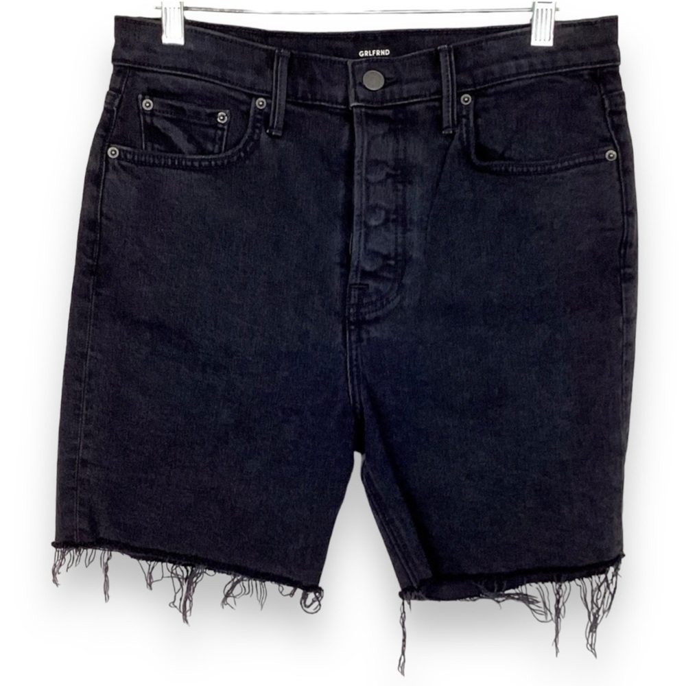 GRLFRND Riley Denim Shorts Downtown Black raw hem button fly